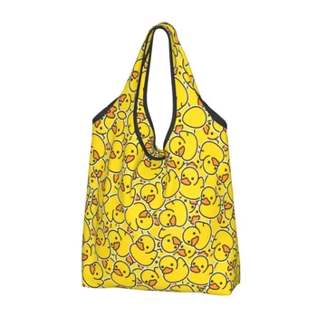сладък отпечатан жълт класически гумен патешки пазарски чанти преносим рамо купувач чанта